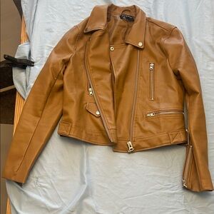 Love Tree Women's Brown Faux Leather Jacket slim fit